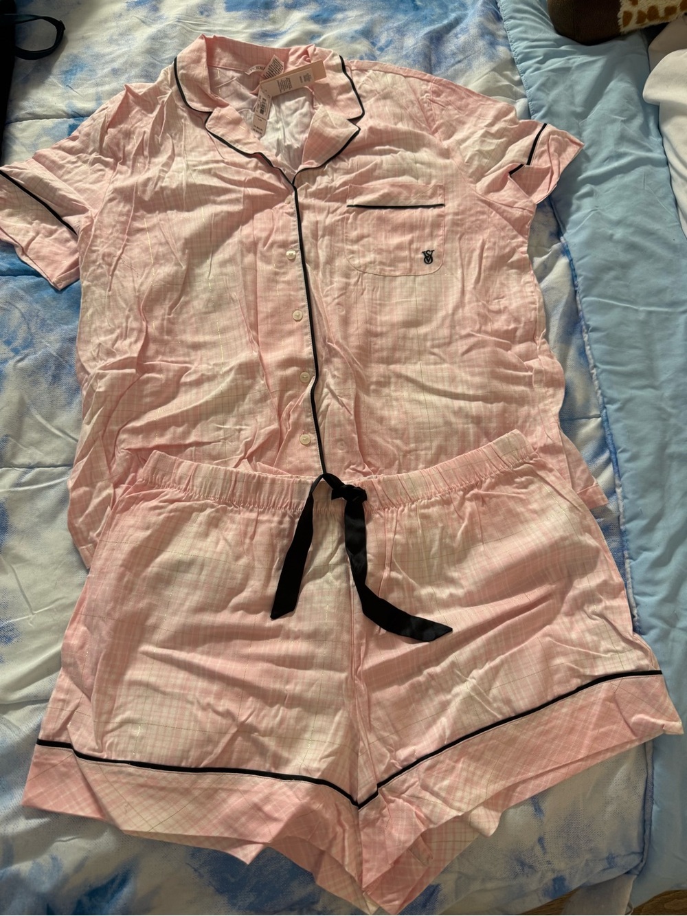 Victoria's Secret Pink Short-Sleeve Pajama Set with Black Trim